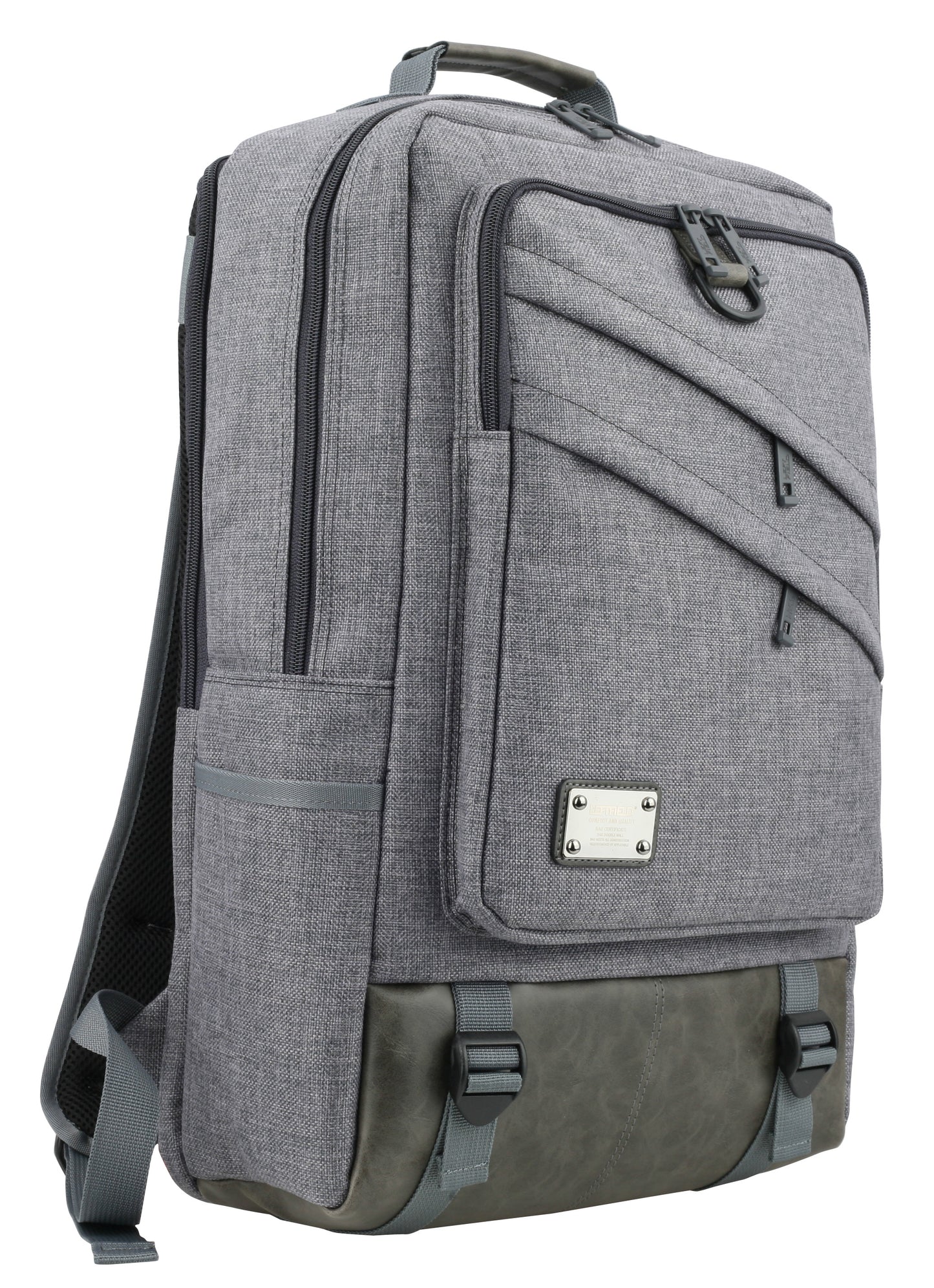 Gray Diagonal Zipper Canvas Casual Backpacks