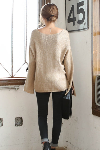 Loose Scoop Neck Knitted Sweaters