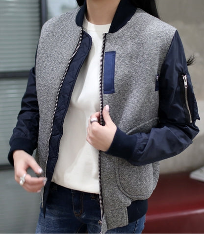 Gray Blue Hybrid Boyfriend Baseball Bomber Jackets