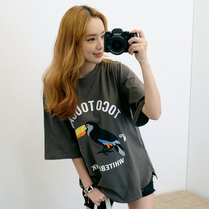 Tocotoucan Parrot Print Oversized Short Sleeves Crewneck Tees