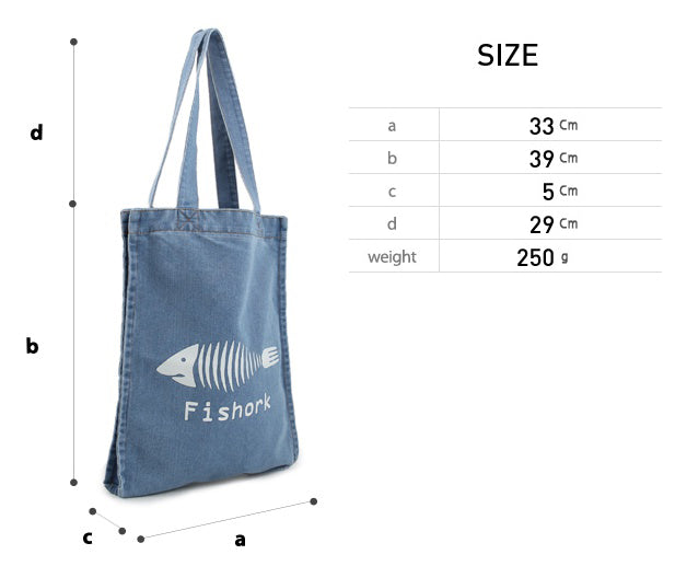 Light Blue Fishork Printed Denim Totes Shoulder Handbags