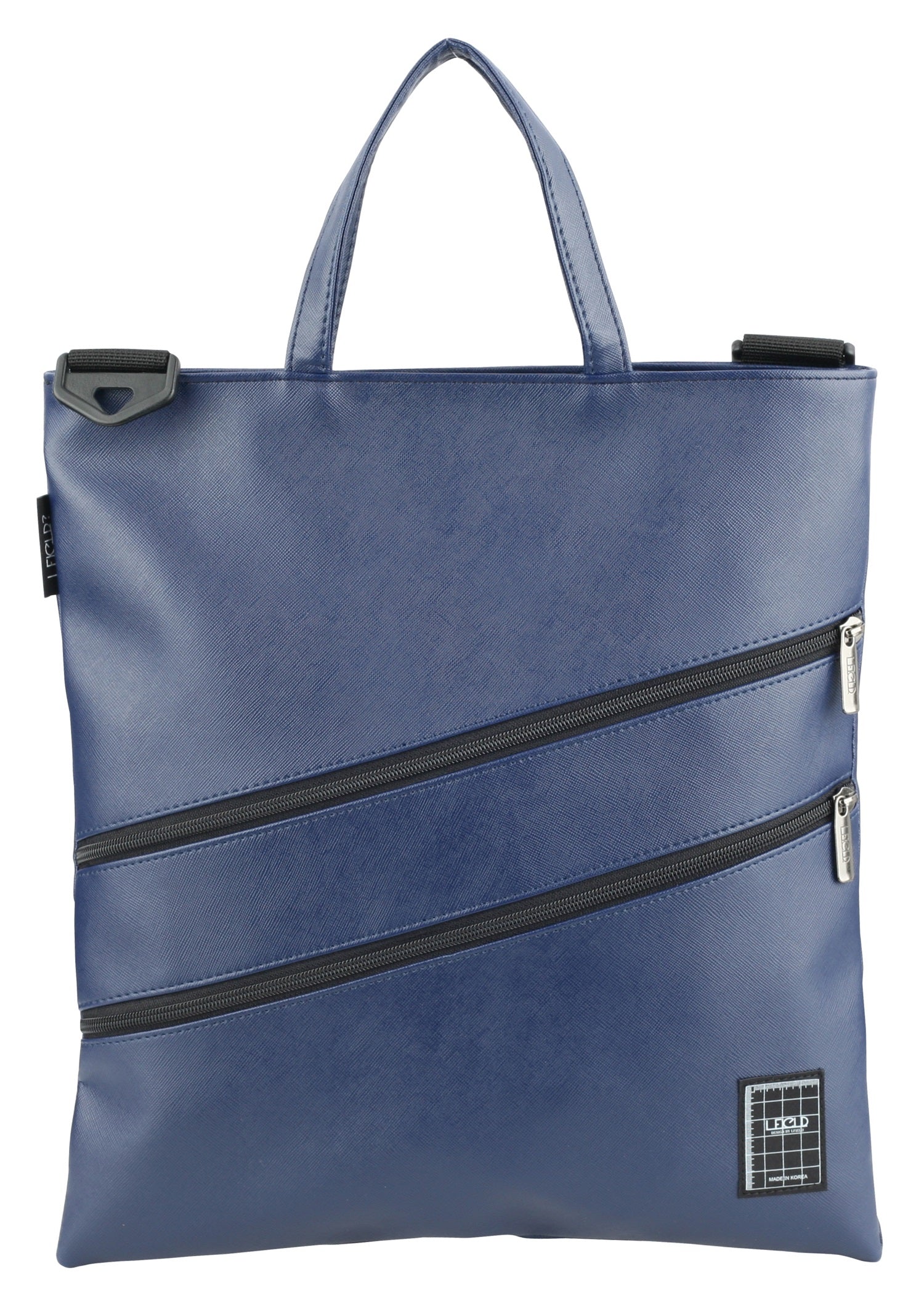 Navy Blue Faux Leather Diagonal Zipper Totes Handbags