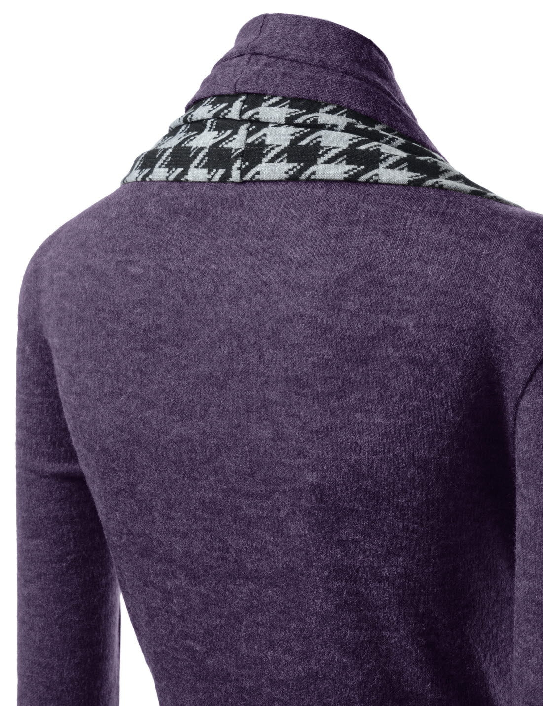 Purple Houndstooth Shawl Collar Knitted Open Cardigans