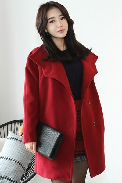 Red Casual Boa Fur Lining Coats