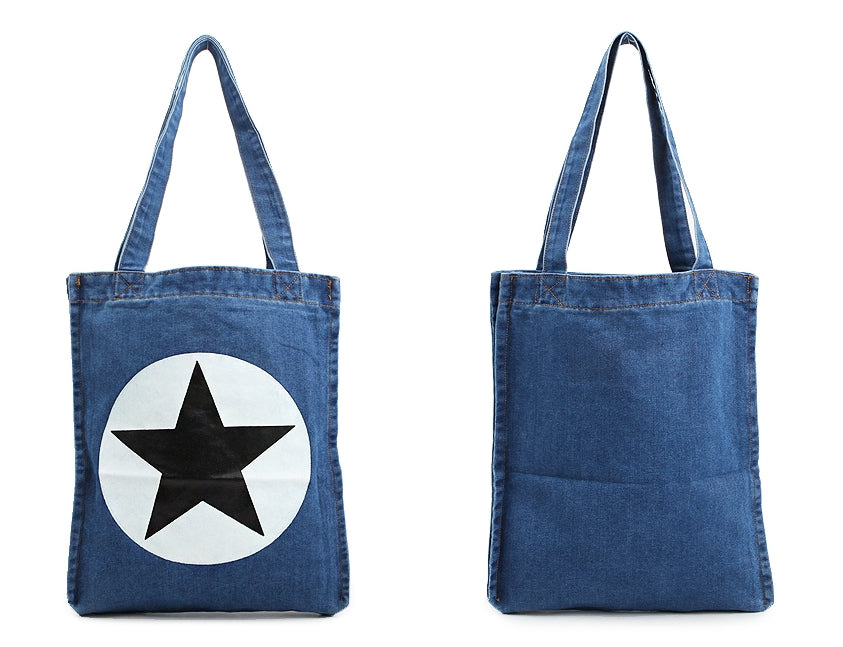 Blue Star Graphic Denim Jean Totes Shoulder Bags
