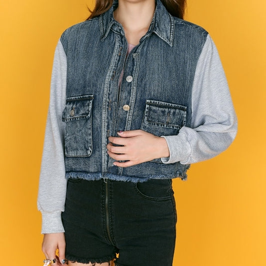 Blue Hybrid Denim Sweats Cotton Sleeved Jackets