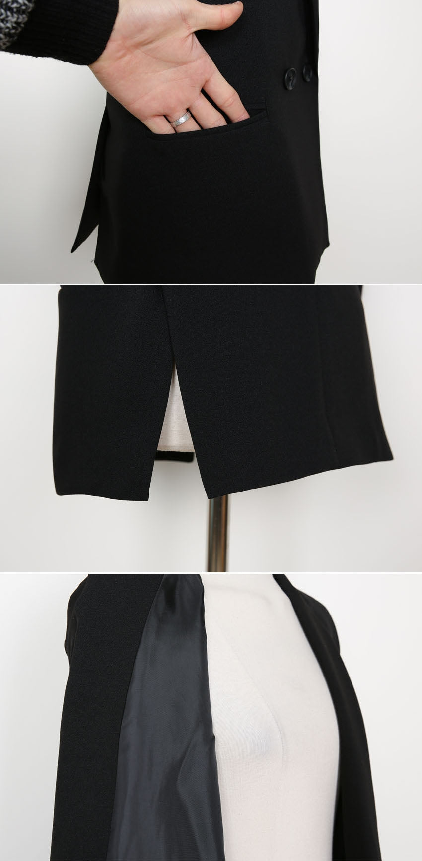 Black Double Breasted Slit Sleeved Blazers