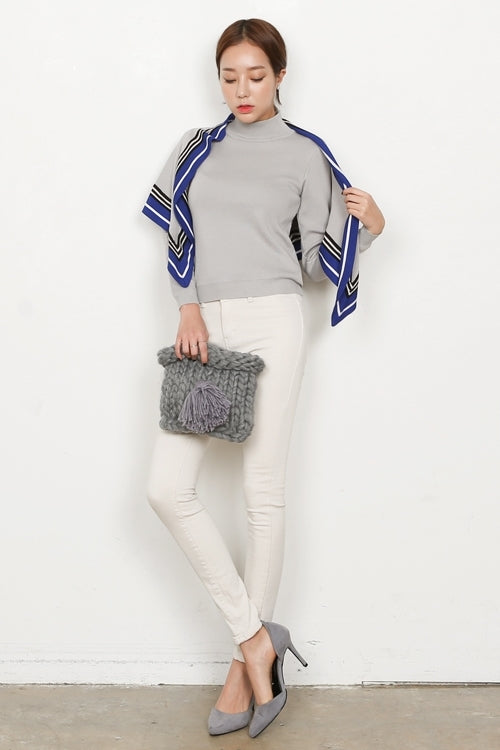 Gray Shawl Turtleneck Knitted Sweaters