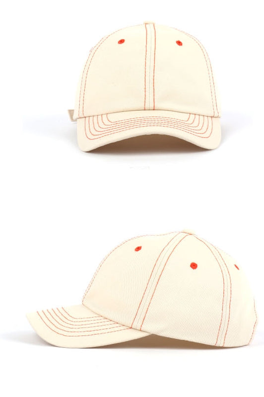Beige Contrast Stitch Baseball Caps