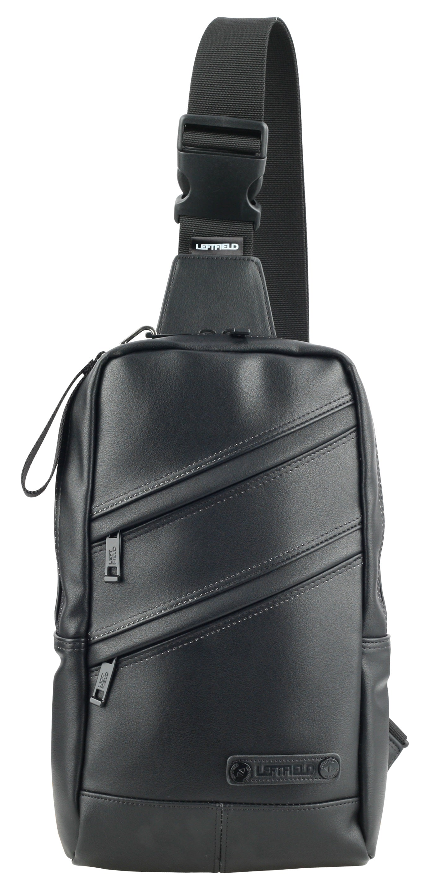 Black Faux Leather Sling Messenger Bags Backpacks