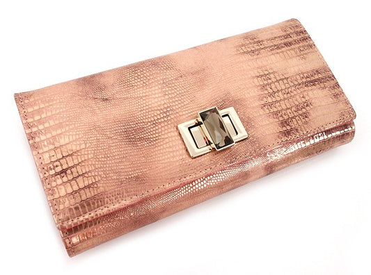 Pink Lizard Pattern Leather Long Wallets