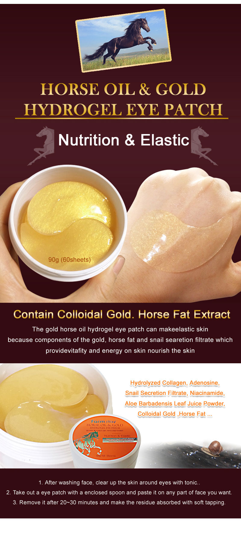 FARMSTAY Horse Oil & Gold Hydrogel Eye Patches [60 pcs]