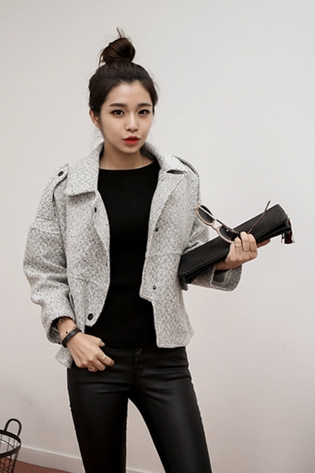 Gray Herringbone Designer Cropped Jackets Coats