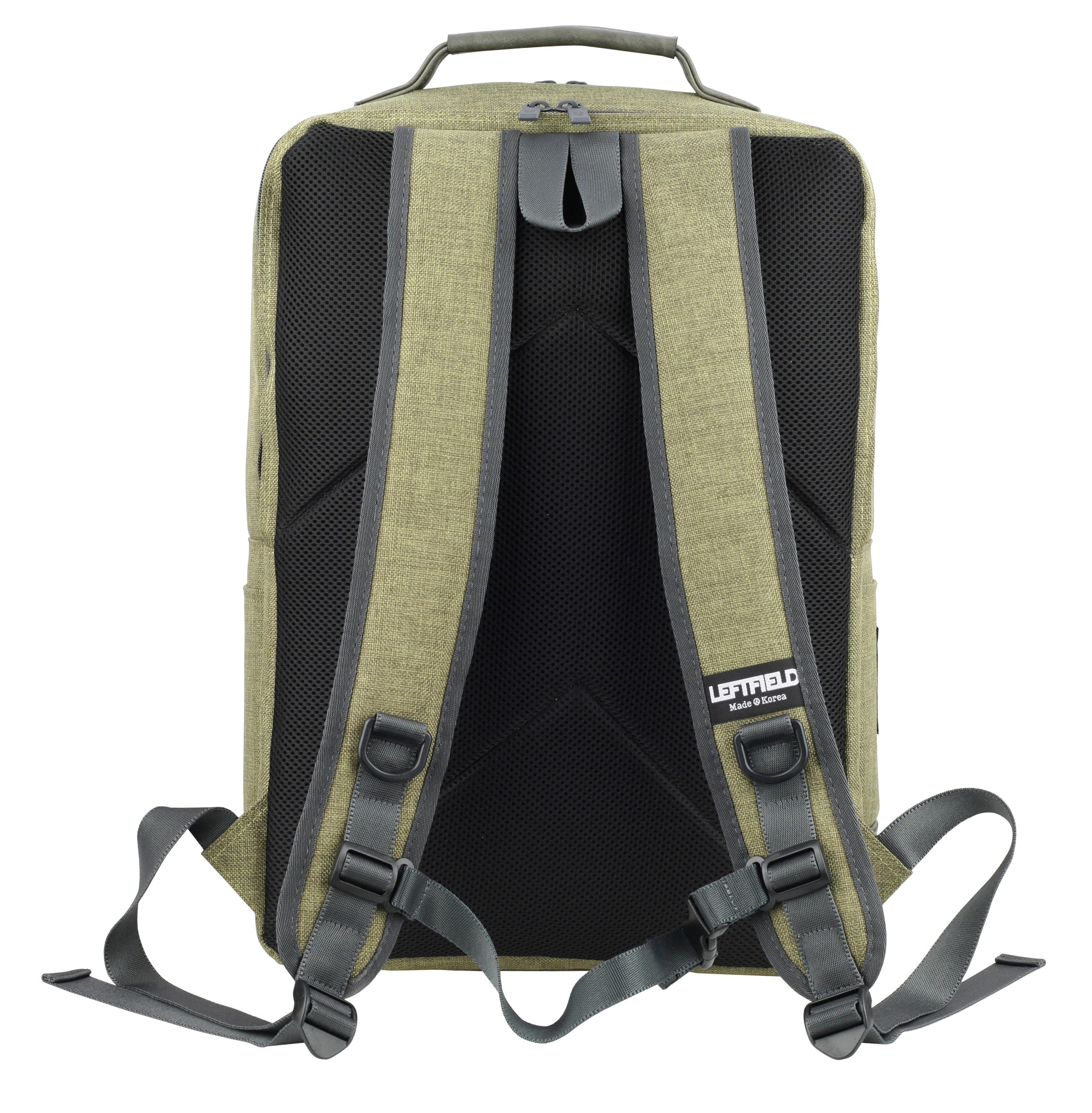 Khaki Green Canvas Faux Leather Paneled Casual Laptop Backpacks