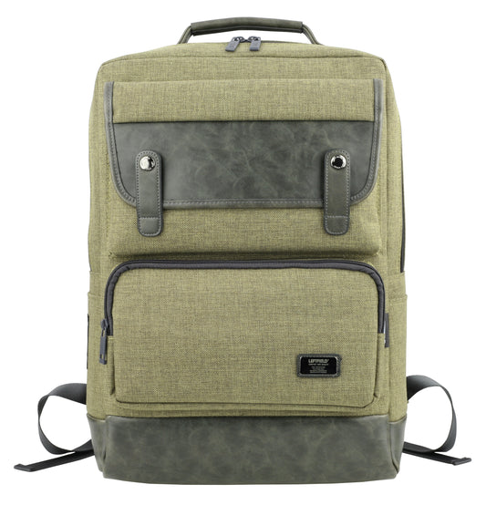 Khaki Green Canvas Faux Leather Paneled Casual Laptop Backpacks