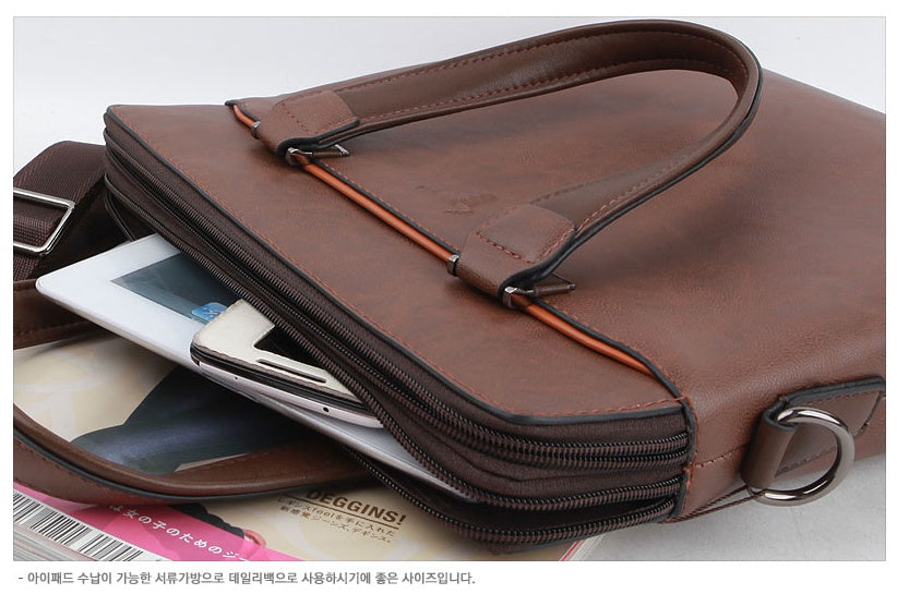 Brown Synthetic Leather Business Crossbody Briefcases