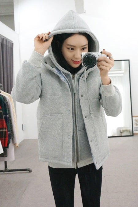 Gray Puffer Vest Hoodie Layered SET