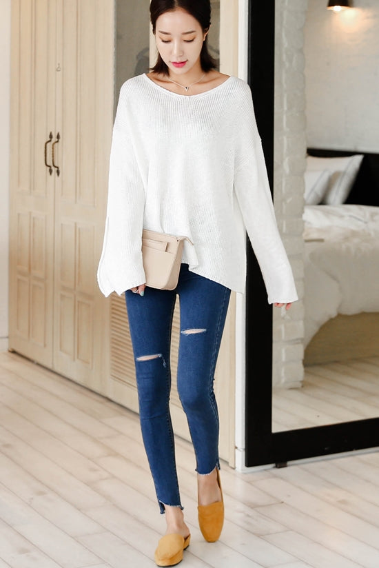 Loose Scoop Neck Knitted Sweaters