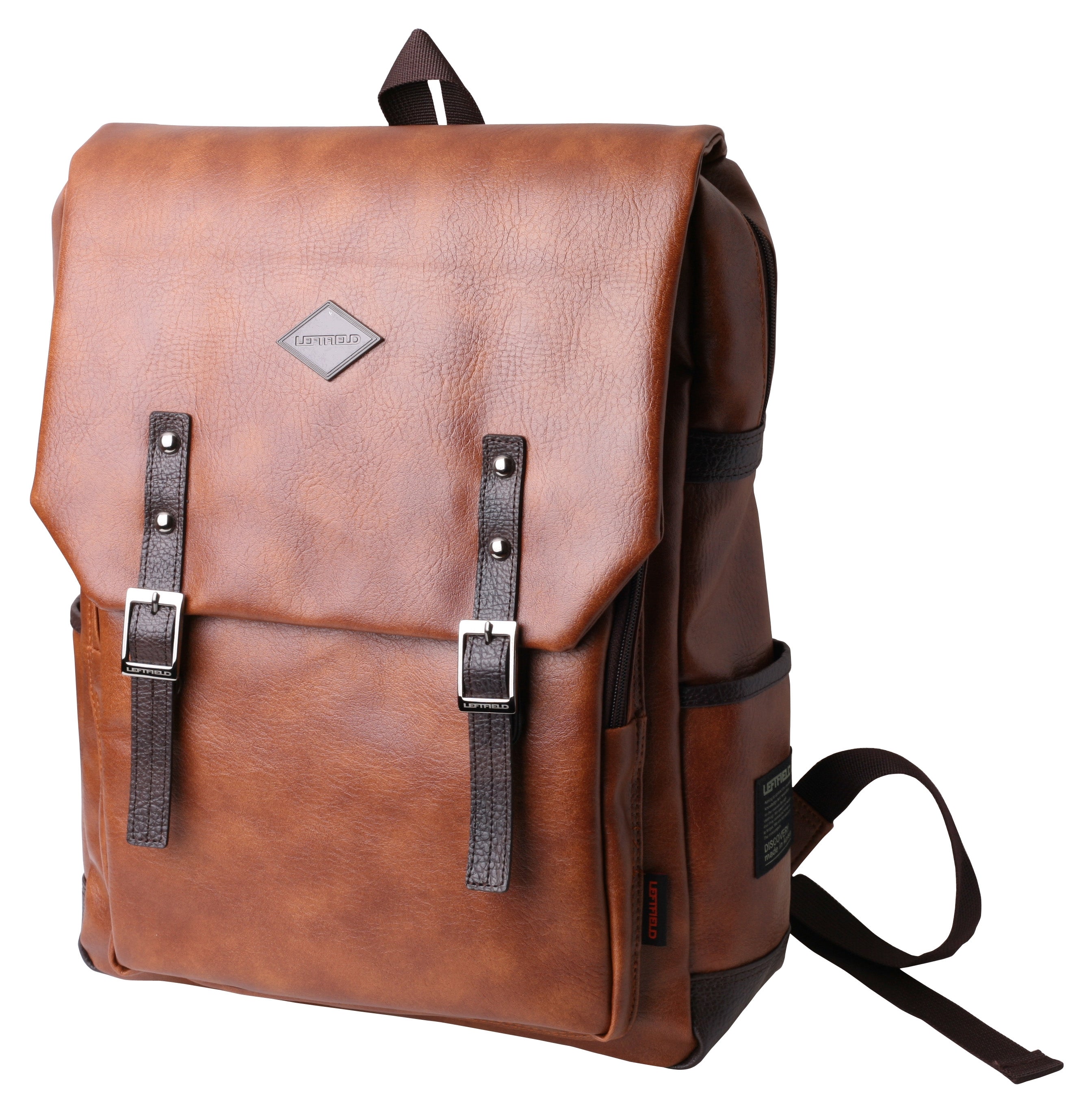 Brown Faux Leather Laptop Backpacks