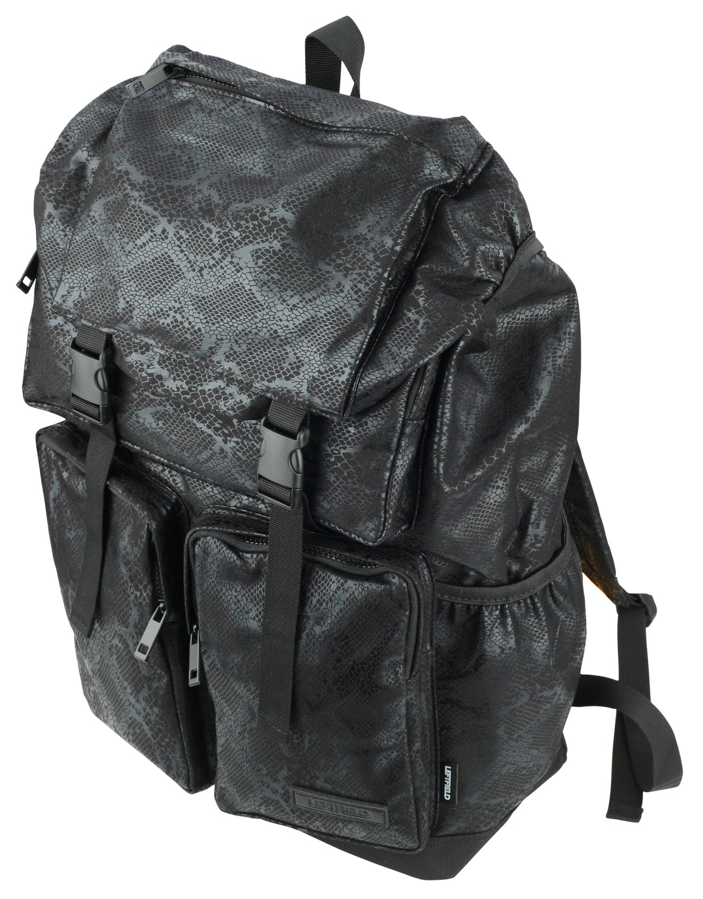 Black Snakeskin Patterned Synthetic Leather Backpacks Rucksacks