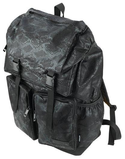 Black Snakeskin Patterned Synthetic Leather Backpacks Rucksacks