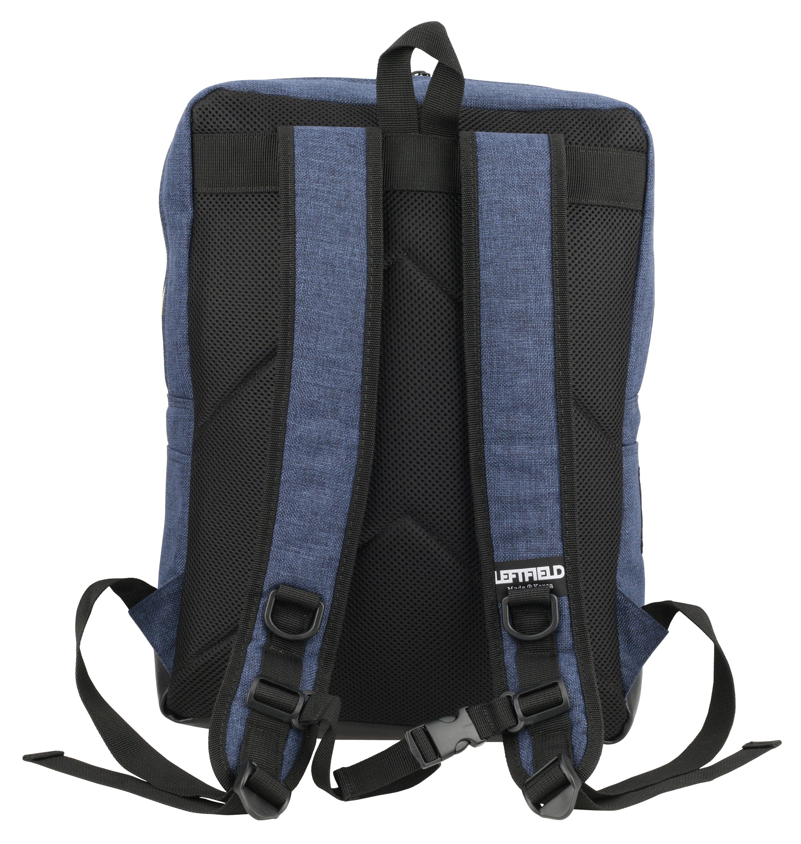 Navy Blue Faux Leather Paneled Canvas Satchel Backpacks