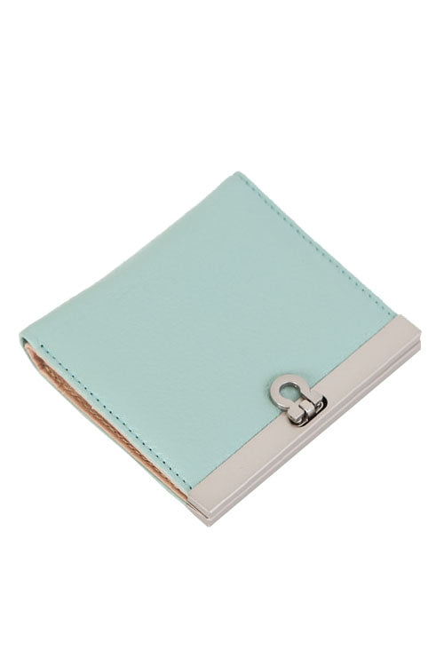 Aqua Green Genuine Cowhide Saffiano Leather Bifold Wallets