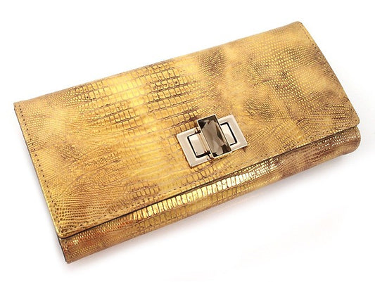 Gold Lizard Pattern Leather Long Wallets