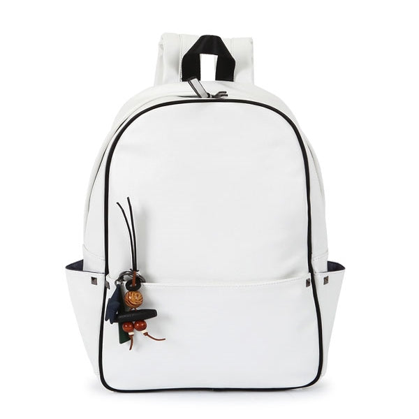 White Cute Wood Carving Charm Faux Leather School Backpacks