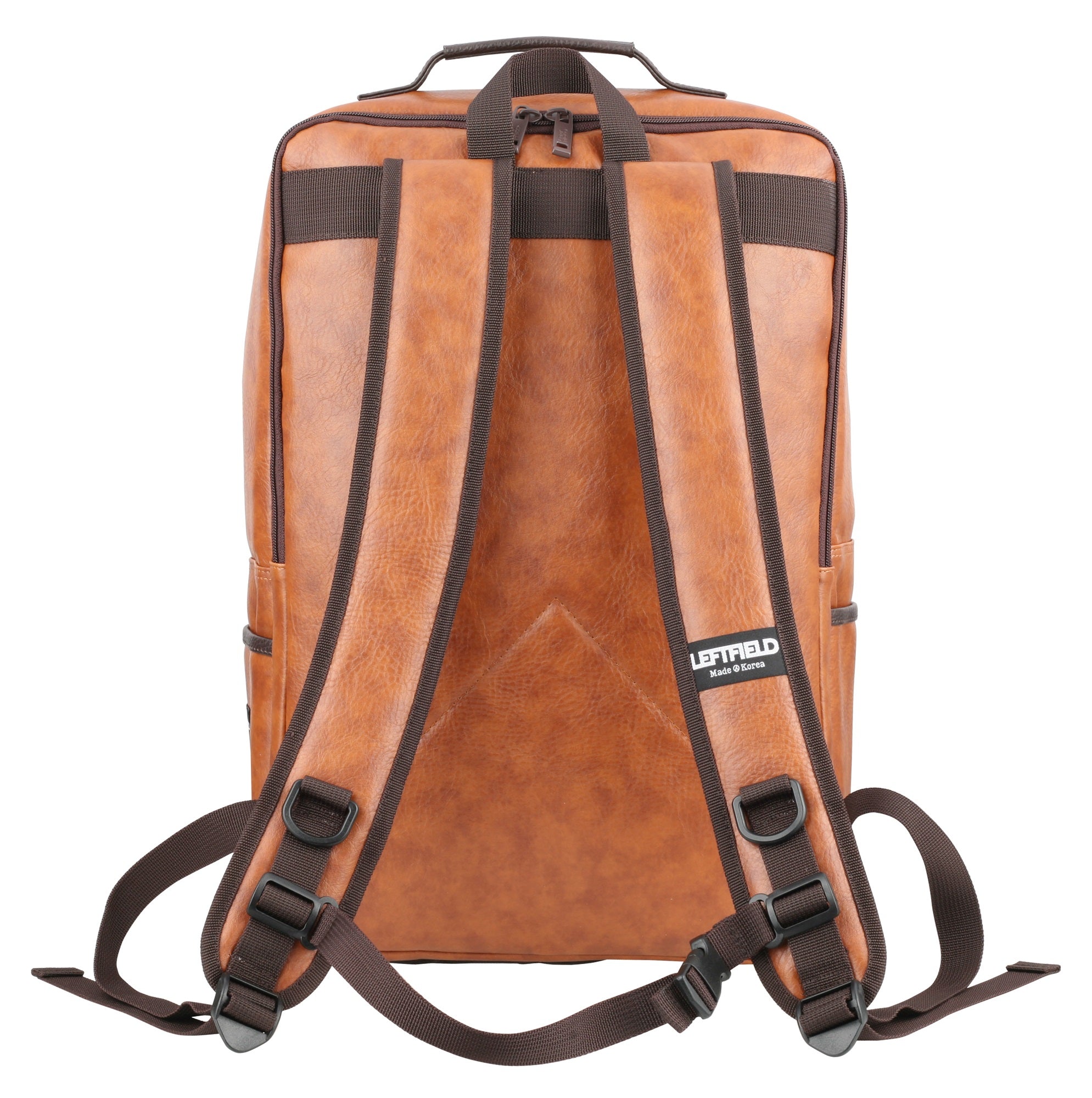 Tan Casual Faux Leather Laptop Backpacks