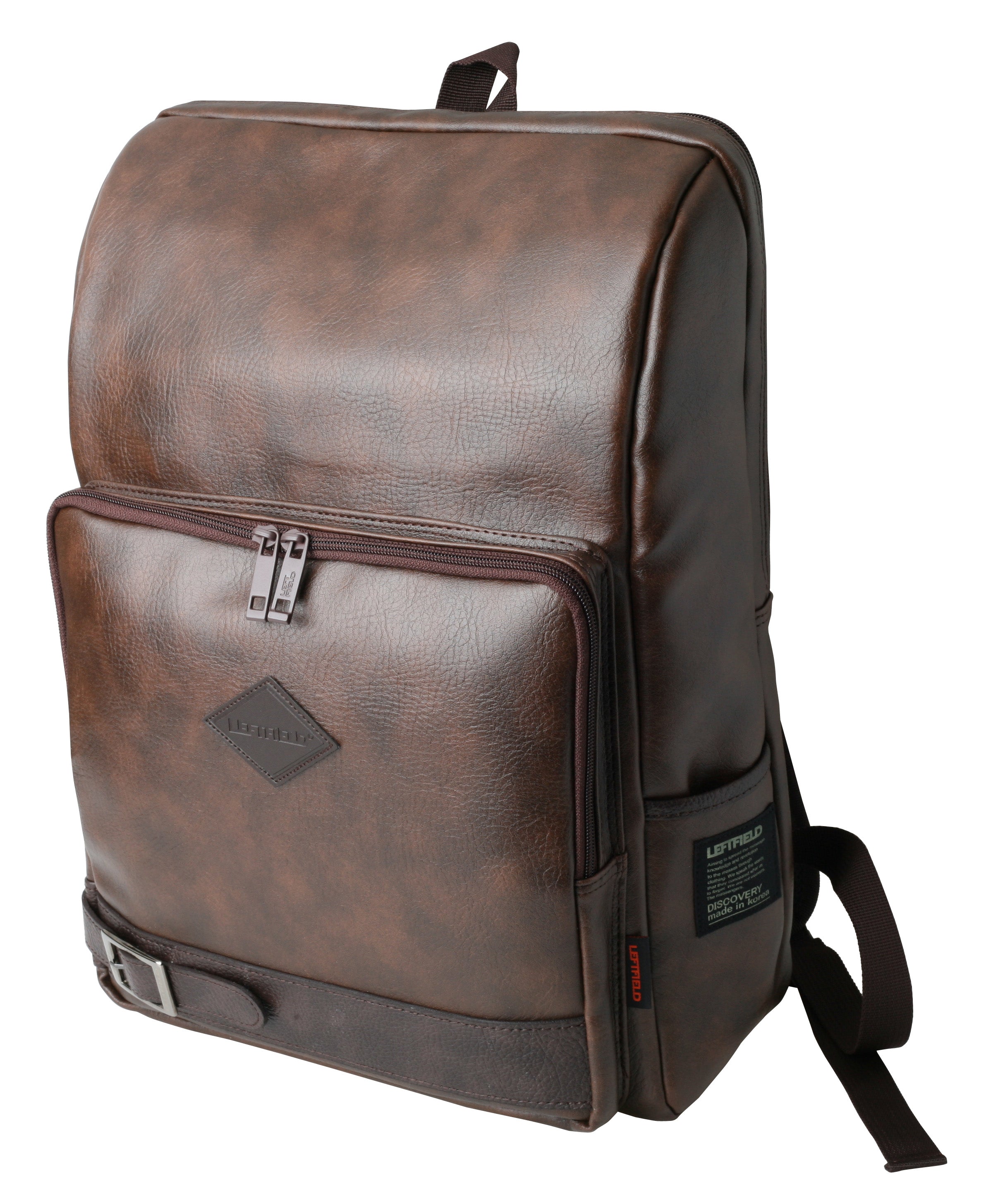 Dark Brown Synthetic Leather Casual Laptop Backpacks