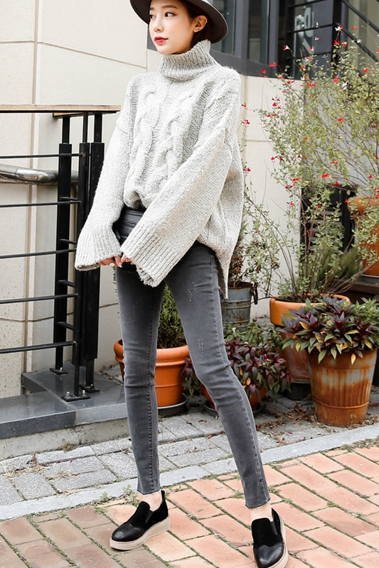 Gray Waistband Washed Jeans