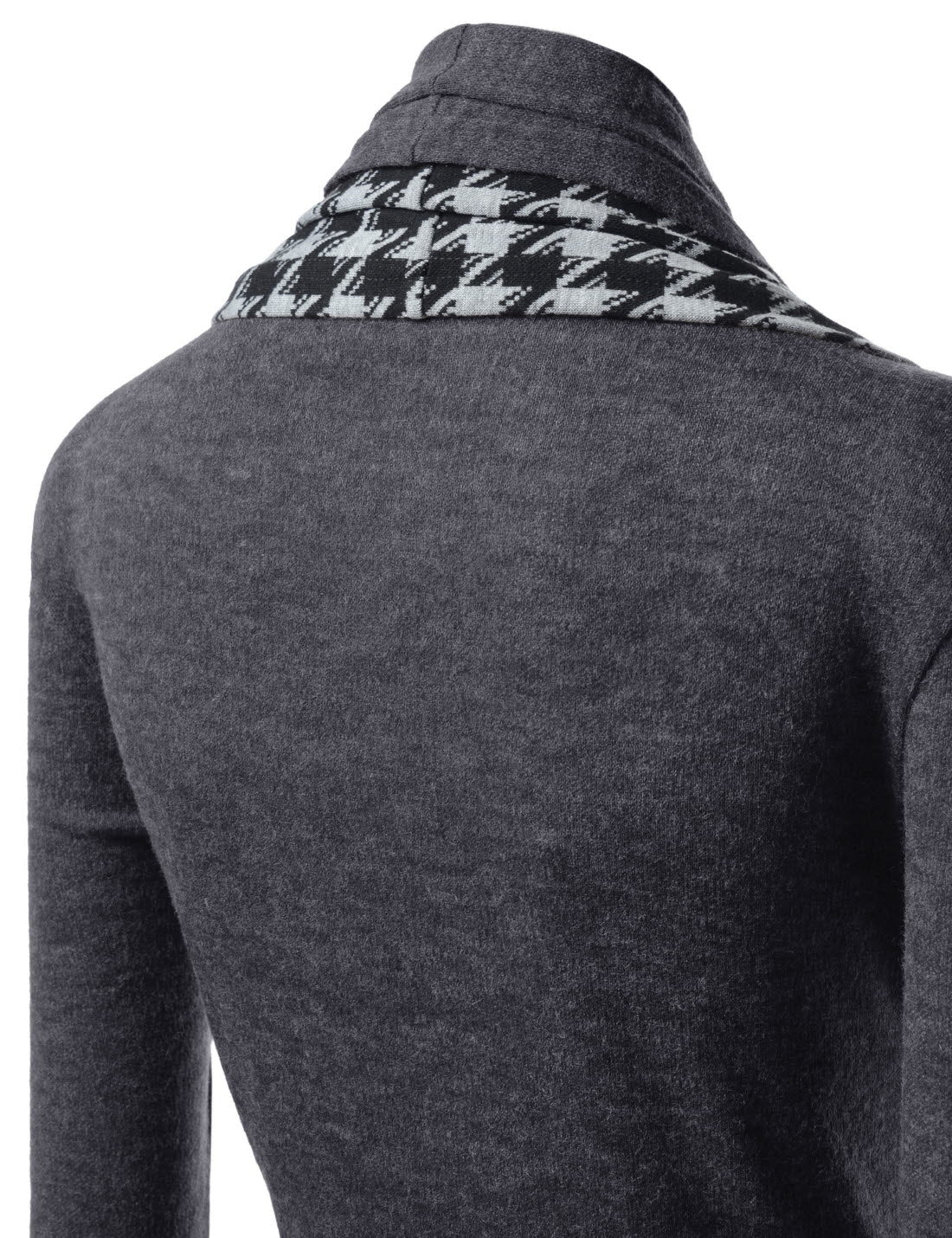 Charcoal Grey Houndstooth Shawl Collar Knitted Open Cardigans