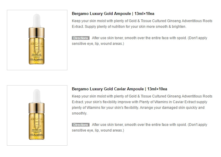 Bergamo Luxury Gold Collagen Caviar Wrinkles Care Repair Ampoule Set