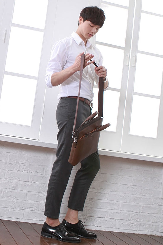 Brown Synthetic Leather Business Crossbody Briefcases