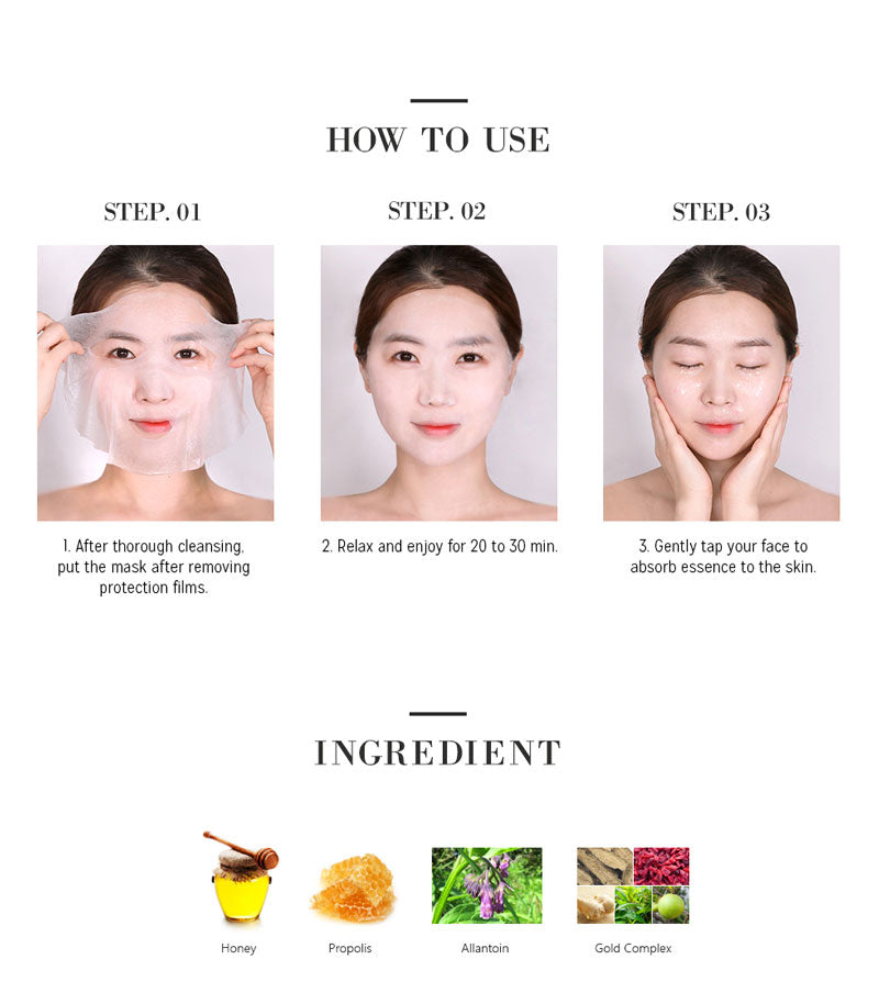 Bombee Honey Masks 10 Sheets sweet skin care Gold Complex hydration