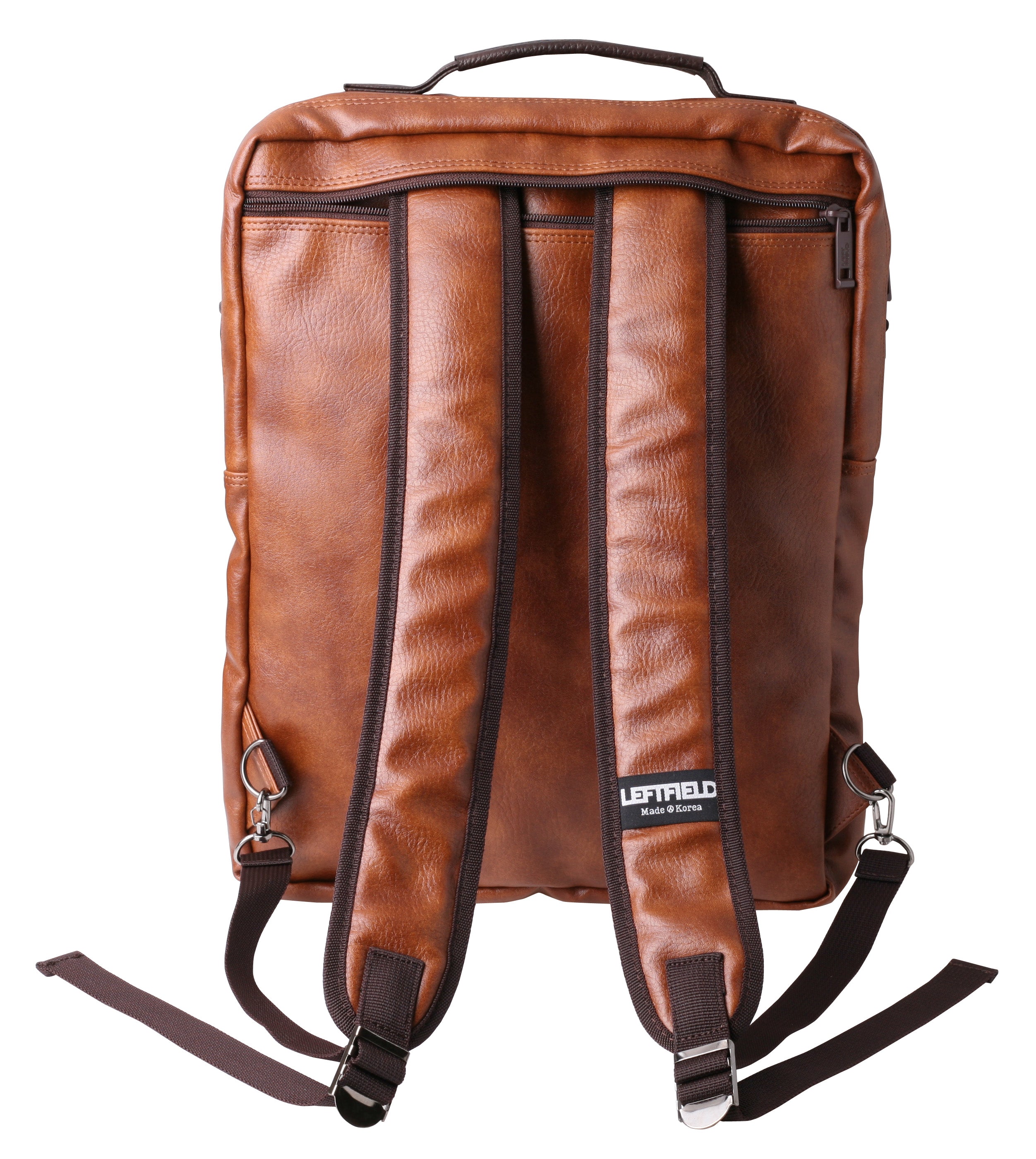 Brown Faux Leather Satchel Backpacks