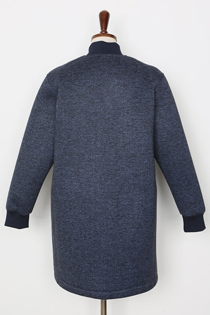 Navy Blue Neoprene Bomber Style Long Coats