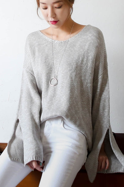 Loose Scoop Neck Knitted Sweaters