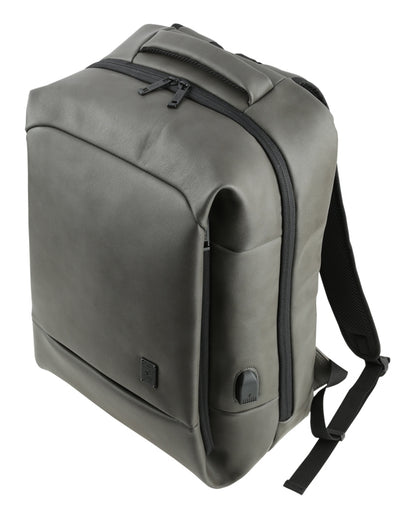 Grey USB PORT Rechargeable Faux Leather Backpacks