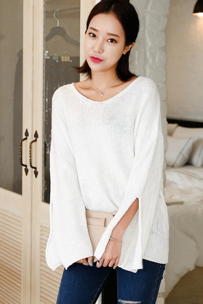 Loose Scoop Neck Knitted Sweaters