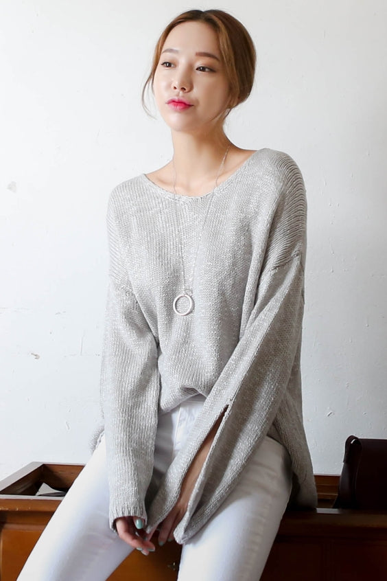 Loose Scoop Neck Knitted Sweaters