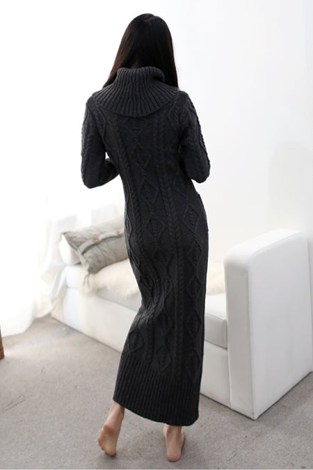 Dark Grey Turtleneck Pullover Sweater Dresses