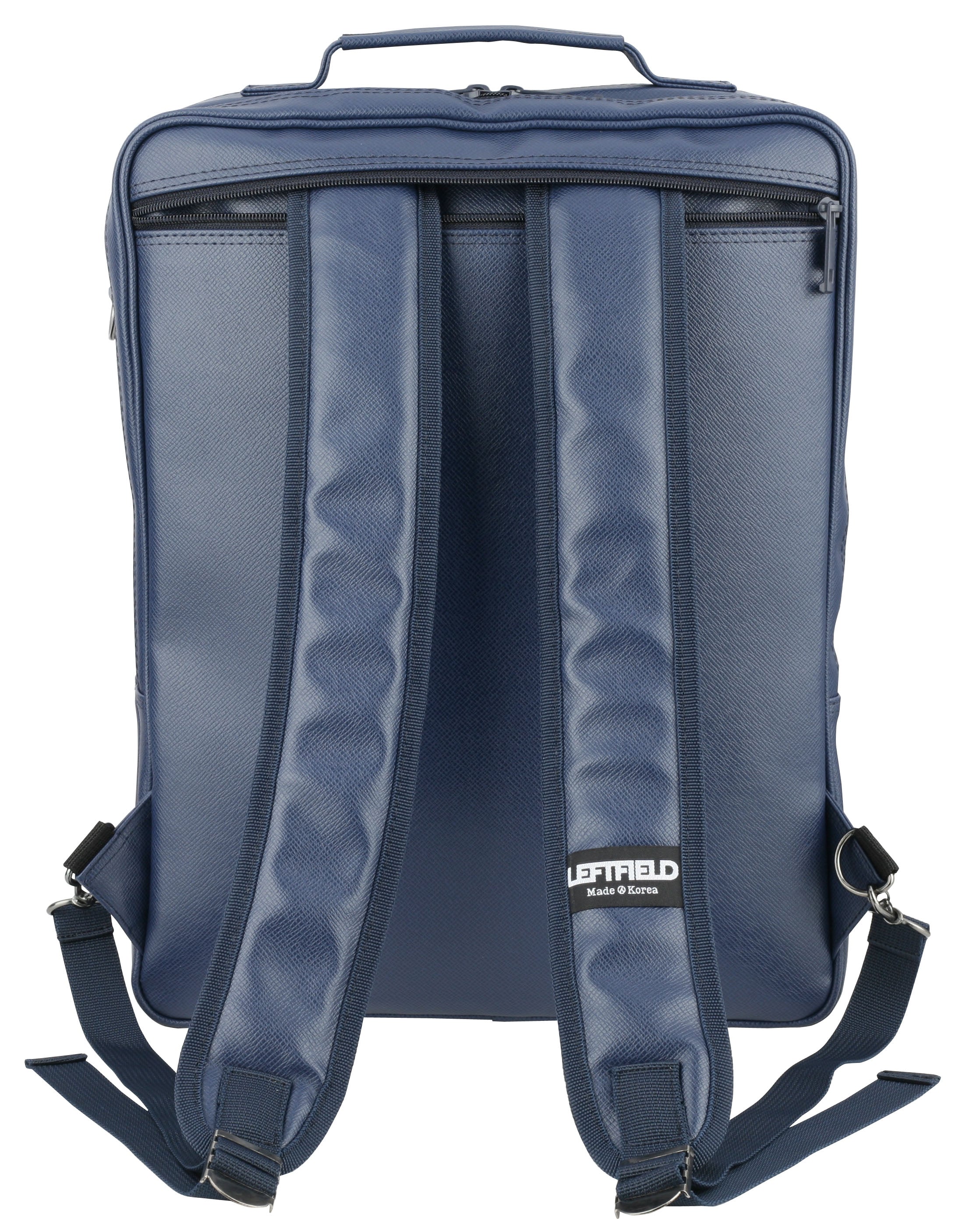 Navy Faux Leather Laptop Backpacks