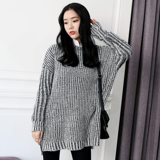 Gray Snow Long Cable Knitted Sweaters