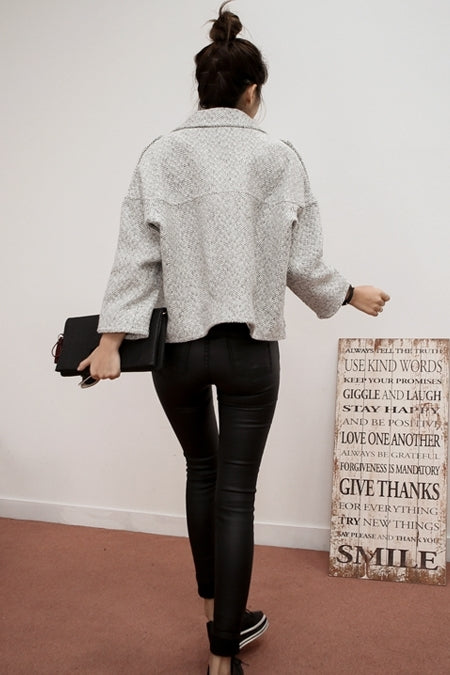 Gray Herringbone Designer Cropped Jackets Coats