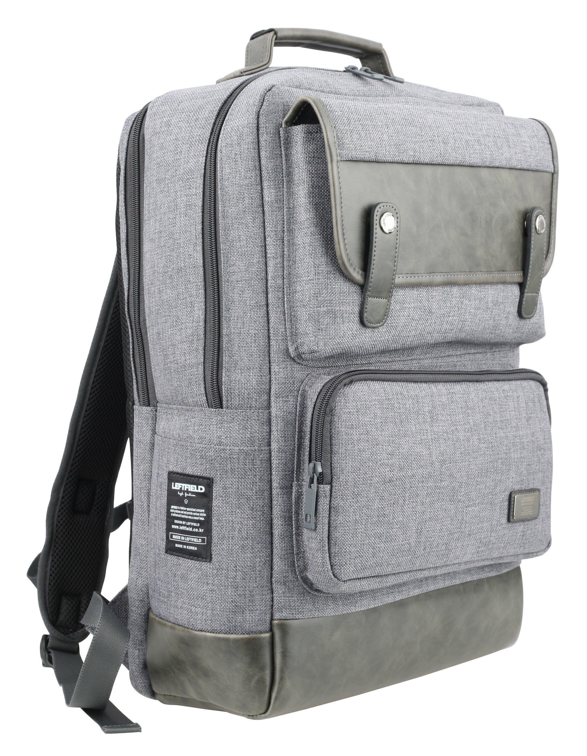 Gray Canvas Faux Leather Paneled Casual Laptop Backpacks