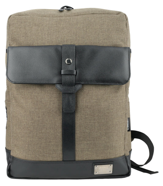Khaki Green Faux Leather Paneled Canvas Satchel Backpacks