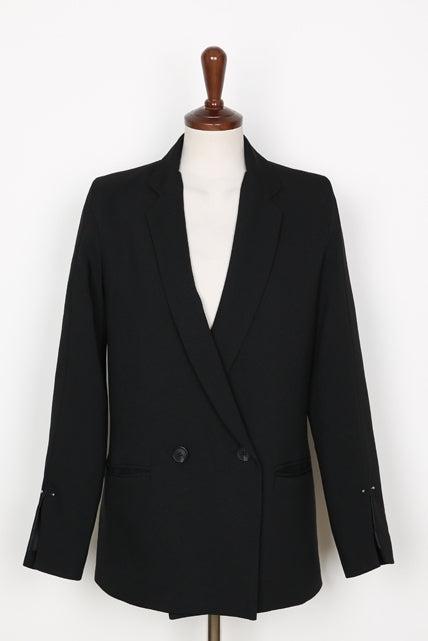 Black Double Breasted Slit Sleeved Blazers