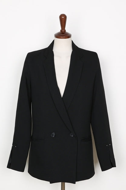 Black Double Breasted Slit Sleeved Blazers